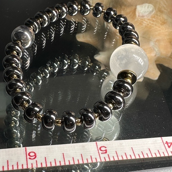 HEMATITE + SELENITE STONES NATURAL BRACELET size 7” - Picture 11 of 12